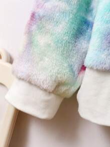 SHEIN Young Girl Tie Dye Zip Up Hooded Teddy Jacket Without Tee - Multicolor - View 4