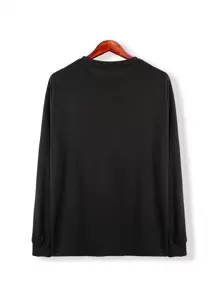Claim Dot T-shirt oversize à manches longues avec graphique de lettre Harajuku pour hommes, cadeau pour petit ami, pour sortir, automne - Noir - Voir 2