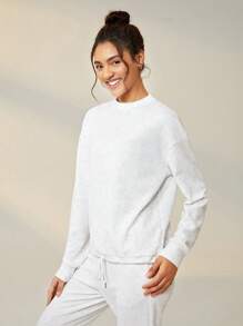 Lifespree Solid Drop Shoulder Sports Sweatshirt - Multicolor - View 5