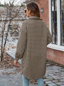 SHEIN LUNE 千鳥格印花前紐扣落肩袖花呢外套 - 彩色 - 查看 5