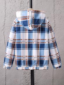 Tween Boy Plaid Print Hooded Thermal Lined Jacket - Multicolor - View 2
