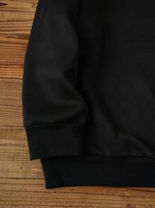 SHEIN EZwear 大碼標語圖案落肩袖運動衫 - 黑色 - 查看 3