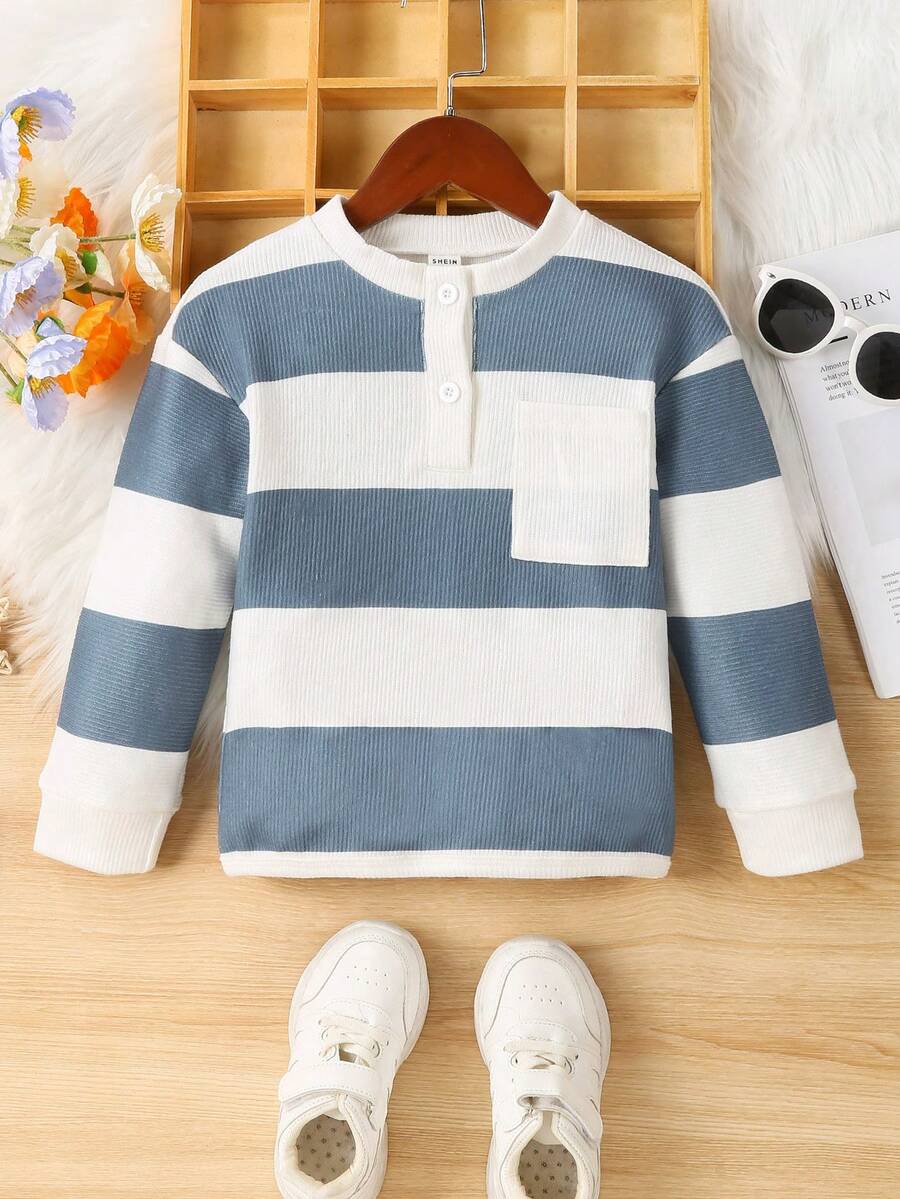 SHEIN Cô Gái Trẻ Hai âm Đã vá Túi Nút Nửa Áo nỉ - Nhiều màu - Xem 1