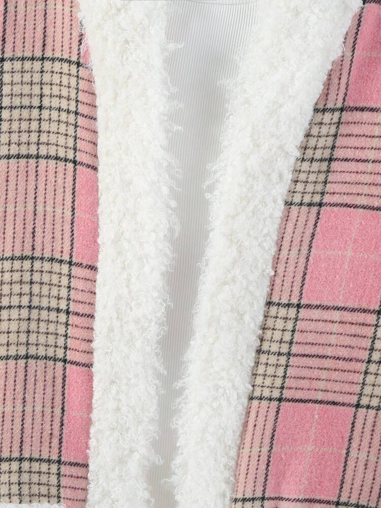Young Girl Plaid Teddy Lined Overcoat & Hat
