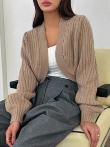 DAZY Chất rắn Mở Mặt trước Mùa vụ Áo len Duster - Lạc đà - Xem 1