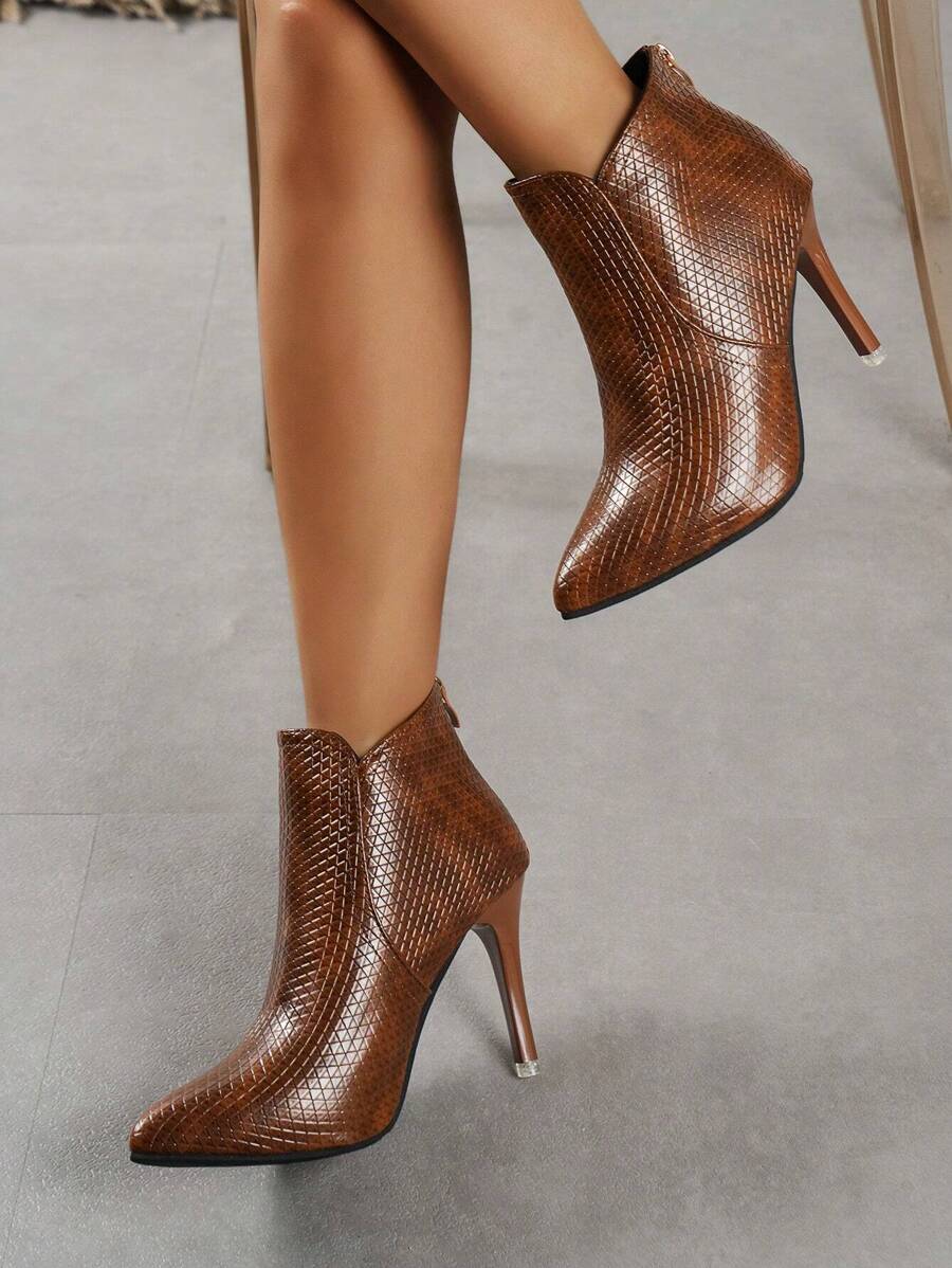 Của phụ nữ Giày bốt ngắn Cao gót Mới Nâu Phong cách phương Tây Giày ống Ankle Gầy Nhọn Gợi cảm Giày ống Với trái cam Chi tiết - màu nâu - Xem 1