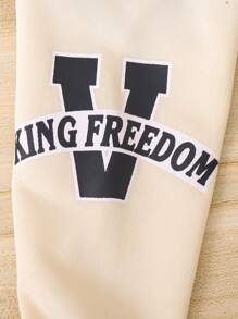 SHEIN Cô gái Đồ họa Chữ cái Sọc trang trí Khối màu Áo khoác Đại học Without Tee - Đen và trắng - Xem 8