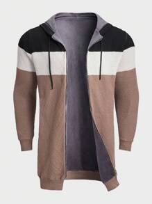Manfinity VCAY Homme Cardigan À Blocs De Couleurs À Cordon À Capuche Zippé - Kaki - Voir 5