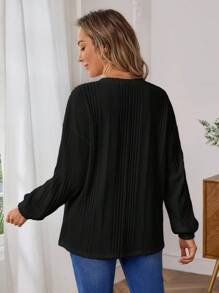 SHEIN 孕婦落肩袖條紋針織T恤 - 黑色 - 查看 2