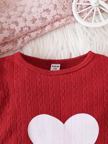 女嬰愛心和字母圖案荷葉邊連身褲 - 紅色 - 查看 3