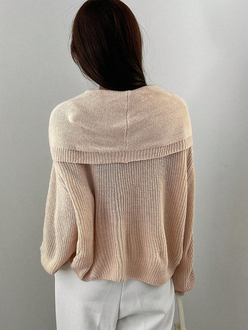 Solid Drop Shoulder Sweater With Scarf Fall