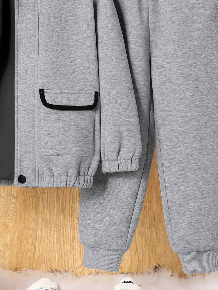 3pcs/Set Toddler Boys Solid Fleece Jacket, Long Sleeve T-Shirt, Long Pants, Thickened Winter Outfit