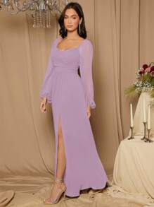 SHEIN Belle Vestido de dama de honor escote corazón de manga farol de muslo con abertura