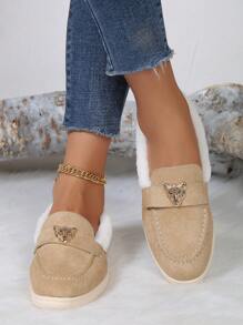 时尚豹纹装饰保暖内衬女式便鞋 - 卡其色 - 查看 4