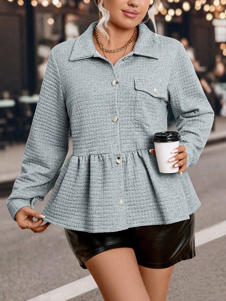 Plus Flap Pocket Peplum Jacket Fall Cloth For Women