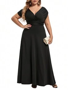 Plus Solid Various Ways To Wear A-line Dress - Black - View 7