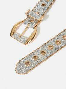 SHEIN SXY 女性閃閃發光裝飾用品時尚百搭腰皮帶