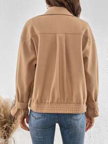 SHEIN LUNE Drop Shoulder Slant Pocket Button Front Overcoat - Camel - View 6