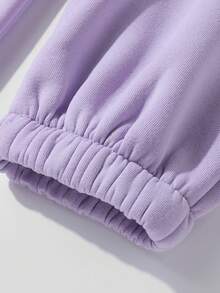 SHEIN EZwear 字母圖案彈性腰帶衛褲 - 淡紫色 - 查看 5