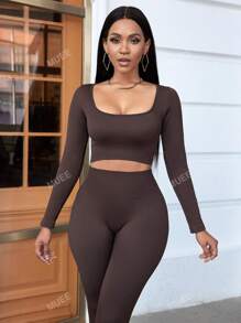 Vierkante hals Crop T-shirt & Leggings