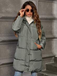 EMERY ROSE Zip Up Snap Button Padded Padded Coat Clothes Winter - Green - View 6