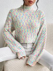 SHEIN Essnce Jersey de space dye de cuello alto de hombros caídos - Multicolor - Ver 5