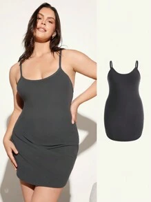 SHEIN BASICS Hơn Chất rắn Váy Cami Bodycon - Xám - Xem 1