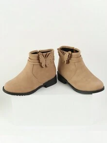 時尚&可愛女孩靴子,摩托車靴子適用於小的女孩,圓頭學生鞋,嬰兒女孩西方風格短靴,孩子們的平底靴 - 米色 - 查看 2