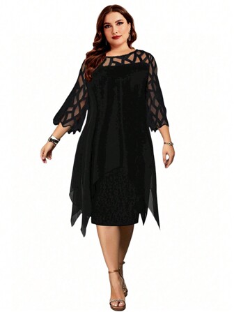 Contrast Mesh Tunic Dress