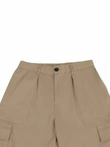 Manfinity LEGND Loose Fit Men's Cargo Pants With Letter Patches Flap Pockets And Side Straight Leg Long Cotton Plain Going Out, For Fall