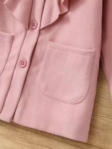 SHEIN 女孩荷葉邊口袋貼布荷葉邊前紐扣花呢外套 - 粉色 - 查看 5