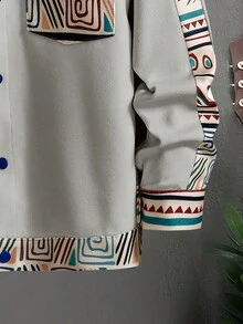 Manfinity Homme 男士幾何印花翻蓋口袋外套 - 灰色 - 查看 5