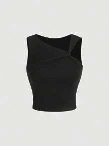 SHEIN MOD Áo dệt kim cổ bất đối xứng rắn - màu đen - Xem 1