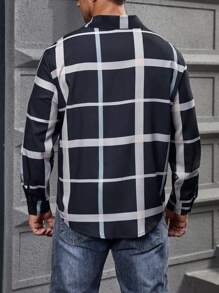 Manfinity Homme 男士大码格紋印花襯衫 - 黑色 - 查看 2