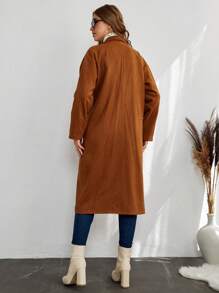 EURMUSE Women's Casual Solid Color Turndown Collar Wool Blend Coat, Autumn/Winter - Camel - View 2