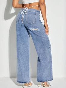 SHEIN BAE Jeans mit Riss, weitem Beinschnitt, - Blau - Übersicht 2