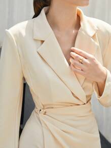 BizChic Women's Autumn Lapel Wrap Dress, Casual Urban Commute Minimalist Fashion Basic Business Casual Outfit, Office Lady Formal Concert Dignified Dress - Apricot - View 7