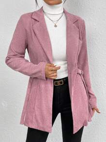 Chiquease Lapel Neck Belted Blazer - Pink - View 1