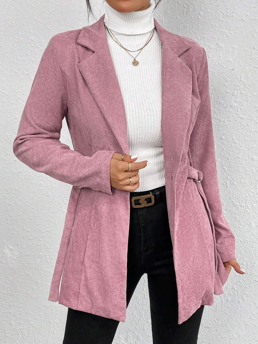 Chiquease Lapel Neck Belted Blazer - Pink - View 1