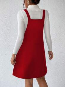 Chiquease 素色背帶洋裝無毛衣 - 紅色 - 查看 2