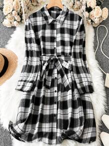 EMERY ROSE Hơn In kẻ sọc Thắt lưng Váy sơ mi - Nhiều màu - Xem 1