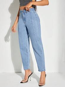 SHEIN BAE High Waist Mom Fit Jeans - Blue - View 5