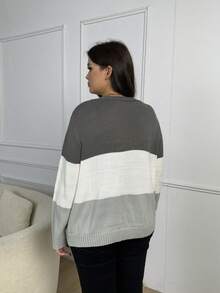 SHEIN LUNE Plus Colorblock Cable Knit Raglan Sleeve Cardigan - Multicolor - View 2