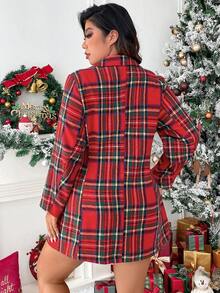 Celure Plus Tartan Print Double Breasted Overcoat - Multicolor - View 2