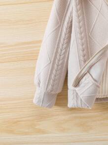 SHEIN 女小童毛茸邊連帽夾克無毛衣 - 杏色 - 查看 4