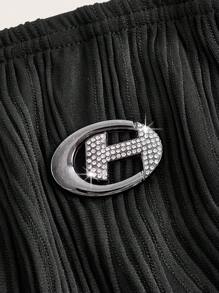 SHEIN Unity Rhinestone Chi tiết Bandana Hem Ống ngọn - màu đen - Xem 4