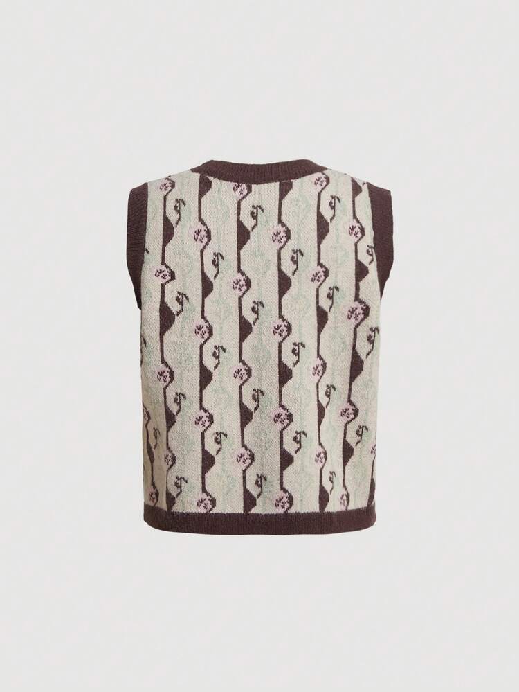 1pc Floral Pattern Sweater Vest