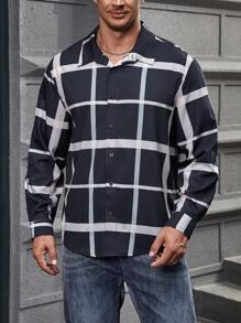 Manfinity Homme 男士大码格紋印花襯衫 - 黑色 - 查看 1