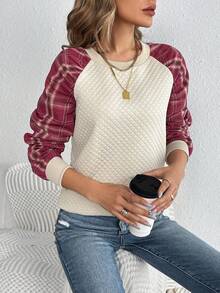 SHEIN Tall Sudadera de cuadros en contraste de manga raglán - Multicolor - Ver 6