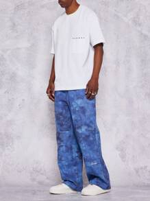 SUMWON Loose Fit Baggy Jeans With All Over Print - Blue - View 3